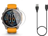 Strap-it Bundel Screenprotector + Oplader - Geschikt voor Garmin Fenix 8 47mm - USB Oplaadkabel - Glasplaatje - Krasbestendig - Bescherming - Smartwatch Accessoires - 2 in 1 Bundel