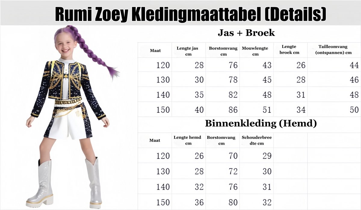 Kraftverdia - Verkleedkleren Meisje - Demon Hunters Costume Rumi Zoey Verkleed Jurk Set - Carnavalskleding - Kpop - Cadeau Meisje - 130cm — afbeelding 3