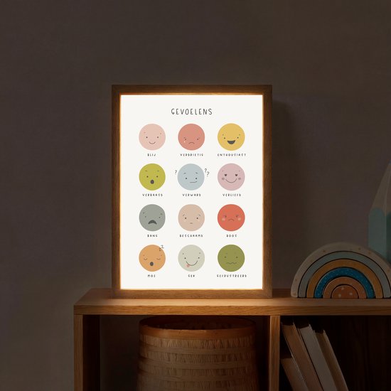 Nachtlampje 30x40 cm - Kinder lamp - Gevoelens - Leren voor kinderen - Educatief - Kleuren - Tafellamp kinderkamer draadloos - Slaapkamer lampje - Bedlamp kinderen - Kinderlampje - Wandlamp babykamer - Nachtlampjes van Merkloos — afbeelding 2