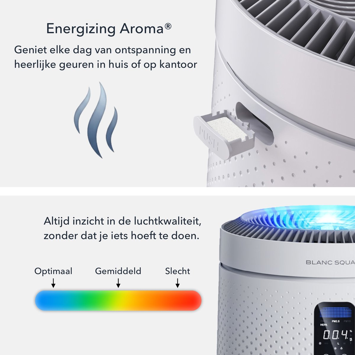 Blanc Square Luchtreiniger Pro - Air Purifier - HEPA 13 + Koolstoffilter - 400m³/h 90m² met UV-Desinfectie - Slaapkamer, Woonkamer, Kantoor – Tegen Allergie, Pollen, Geurtjes - Luchtkwaliteitindicator - Clean Air Slaapstand — afbeelding 5