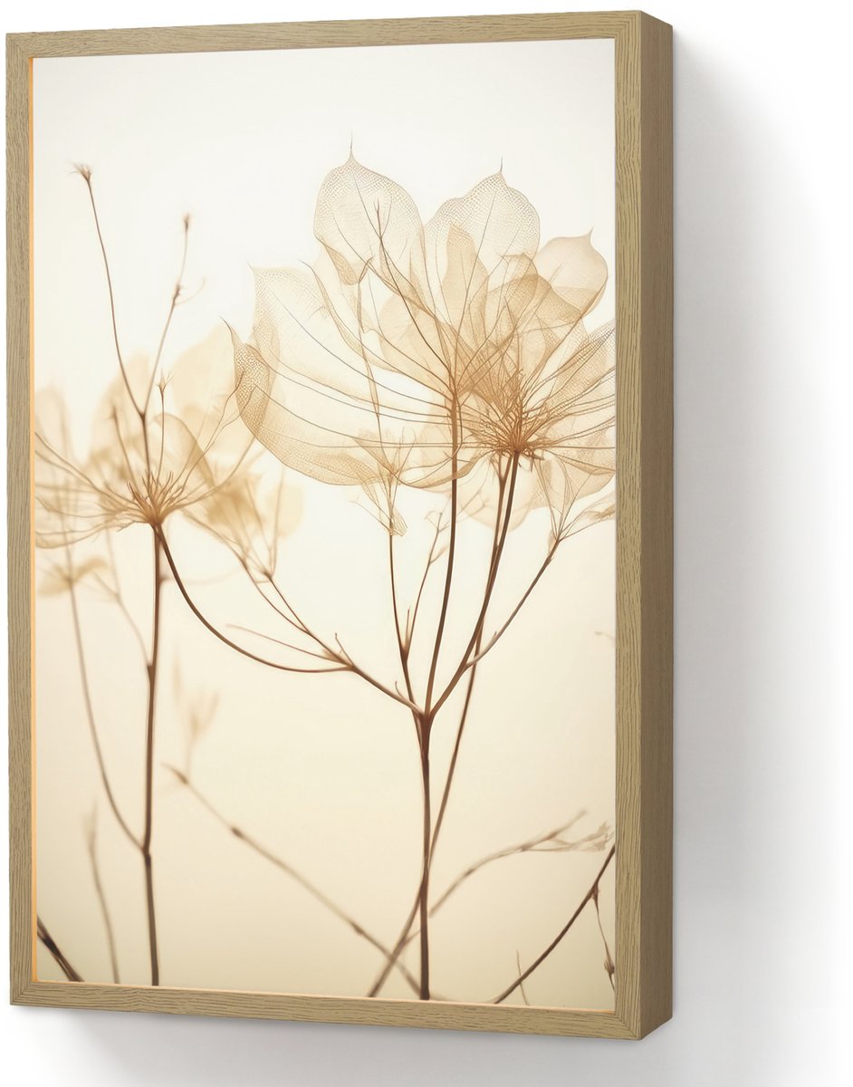Wandlamp 40x60 cm - Oplaadbaar - Droogbloemen - Beige - Planten - Wit - Wandlampen binnen 