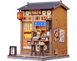 CuteBee CWGC205 Morita-Ya ramen eethuisje Book Nook Bouwpakket | Miniatuur theatrale huisjes pakket modelbouw voor volwassenen | Houten 3D Puzzel | Woonkamer decoratie boekensteun | Led lights verlichting ingebouwd | DIY boekenhouder collectie