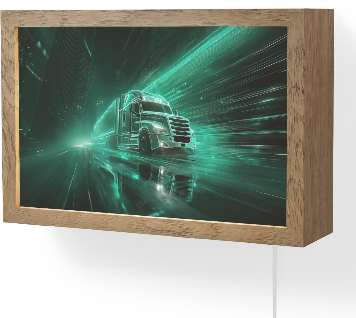 Wandlamp 30x20 cm - Oplaadbaar - Vrachtwagen - Snelheid - Groen - Neon - Wandlampen binnen