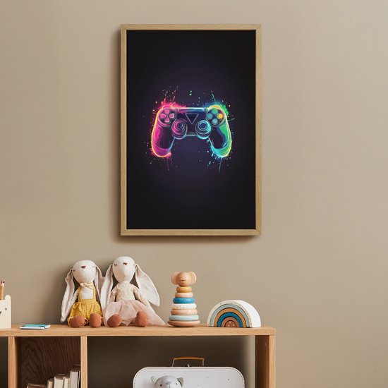 Nachtlampje 40x60 cm - Kinder lamp - Grafisch - Controller - Neon - Verfspatten - Tafellamp kinderkamer draadloos - Slaapkamer lampje - Bedlamp kinderen - Kinderlampje - Wandlamp babykamer - Nachtlampjes van OnlyWow — afbeelding 3