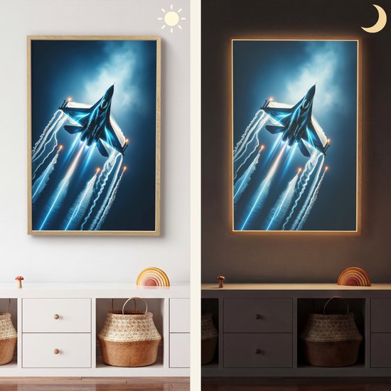 Nachtlampje 60x90 cm - Kinder lamp - Straaljager - Blauw - Jongens - Tafellamp kinderkamer draadloos - Slaapkamer lampje - Bedlamp kinderen - Kinderlampje - Wandlamp babykamer - Nachtlampjes van Merkloos — afbeelding 4