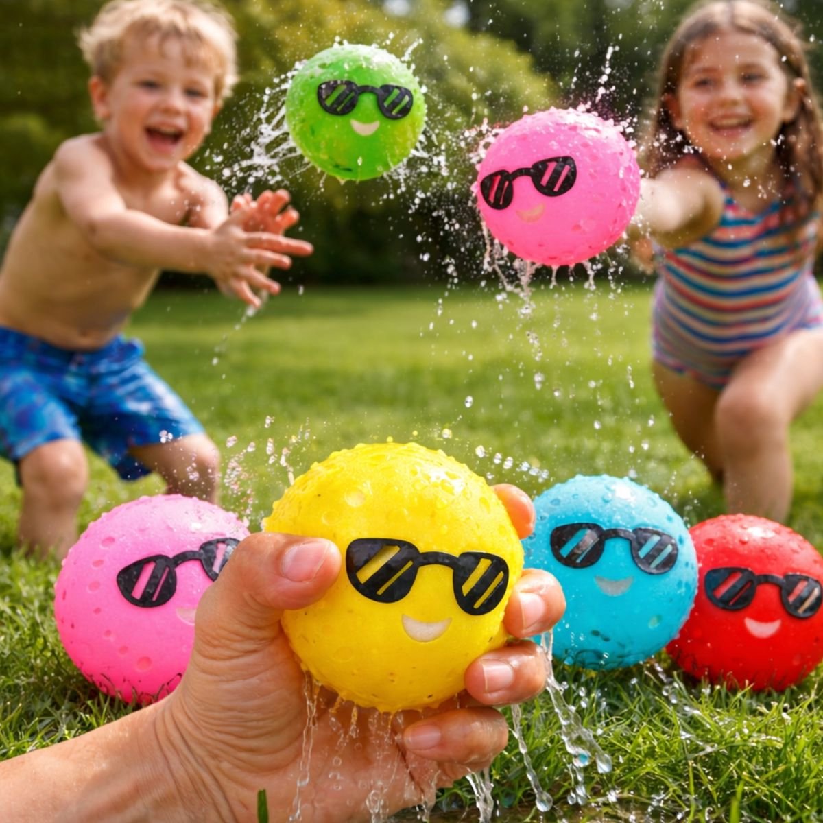 Eddy Toys water sponge ball set - 3 duikballen van kunststof - diameter 6,5 cm - 53 gram per bal - waterspeelgoed voor zomerplezier - geschikt vanaf 3 jaar - meerkleurig, groen en roze