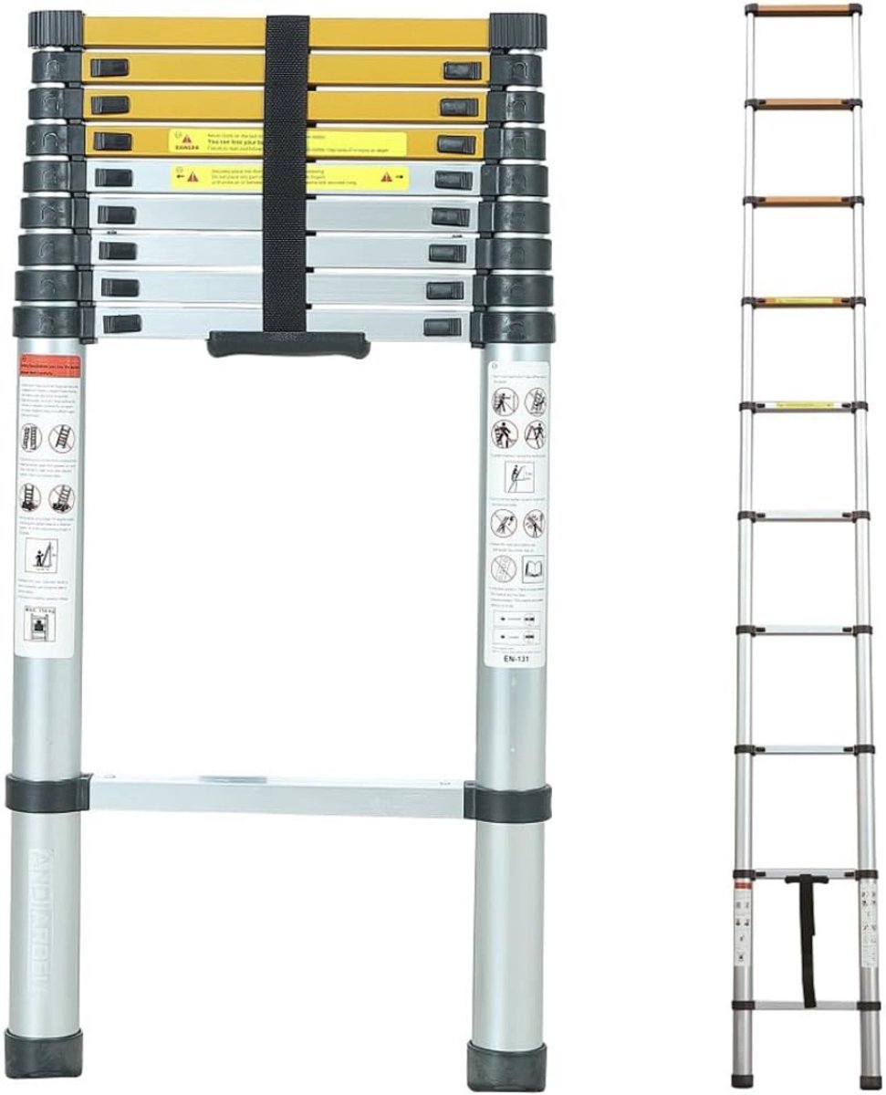 Zylo® Telescopische Ladder - Telescopische Vouwladder - Uitschuifbare ladder - 125 kg Capaciteit - 2,6m - 47x13x500cm - Zilver
