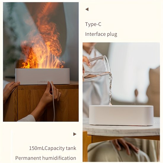1 lamp met gesimuleerde vlam, 145 gram, USB-voeding, RGB-verlichting, timer en luchtbevochtiger, geschikt voor slaapkamer/kantoor. — afbeelding 2