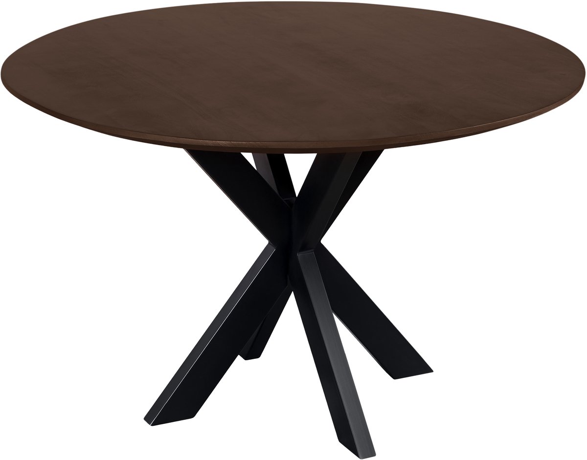 QUVIO Eettafel Sofia - Rond - Ø 120 cm - Stalen kruispoot - FSC® gecertificeerd mangohout - Bruin
