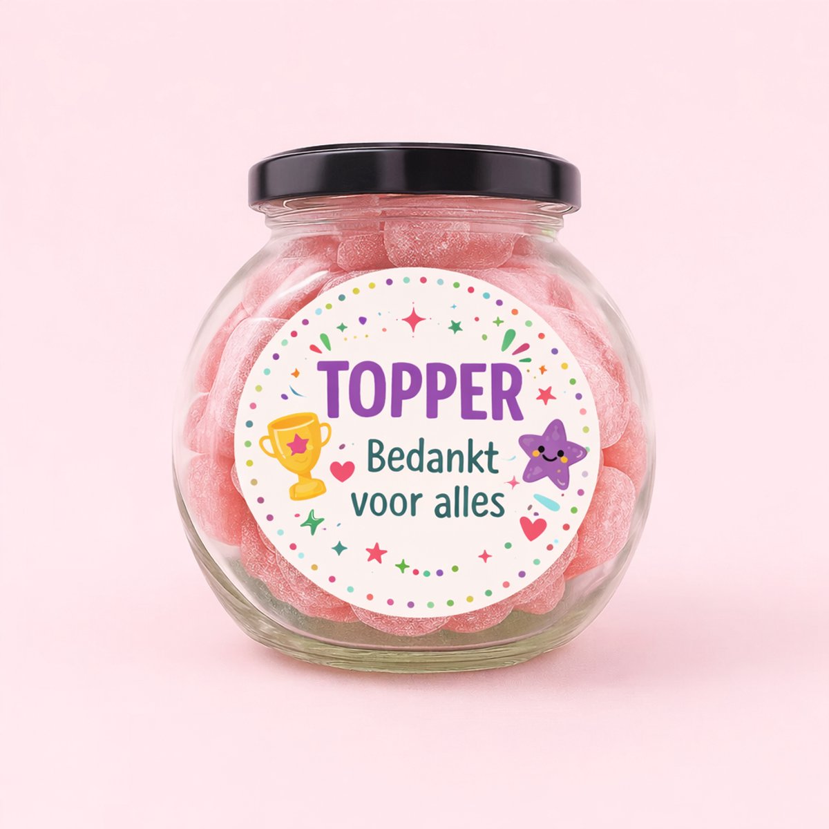 TOPPER Snoeppot – 300 gram Kersen Zuurtjes – Bedankt voor Alles – Origineel Cadeau – Bedankje Collega / Juf - Streeck