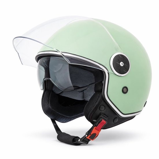VINZ Tobia Jethelm met Zonnevizier Mint Groen - Helm Dames Motor, Scooter, Brommer & Snorscooter - ECE 22.06 - M