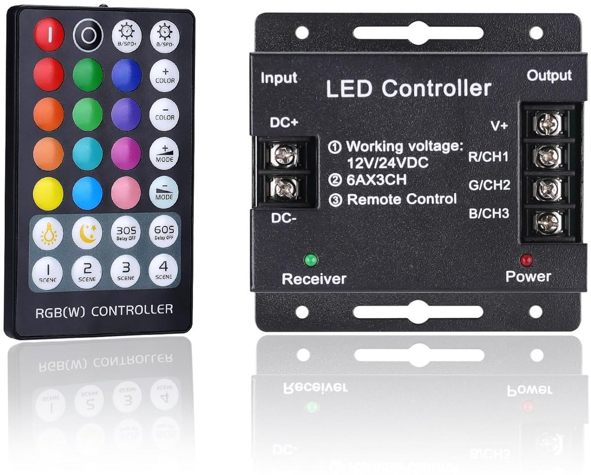 RGB LED Strip Dimmer Controller met RF Afstandsbediening (12V-24V, 18A)