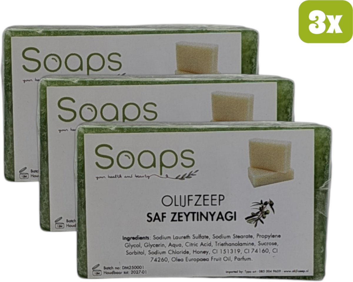 3x Olijfzeep met Pure Olijfolie en Honing – Hydraterende en Verzorgende Badzeep voor een Zachte, Soepele en Gezond Stralende Huid