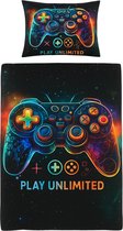 Housse de couette 140 x 200 - Jeux - Manette - Manette de jeu - Belle qualité - Salle de jeux - Garçons - Avec taie Kussensloop Extra