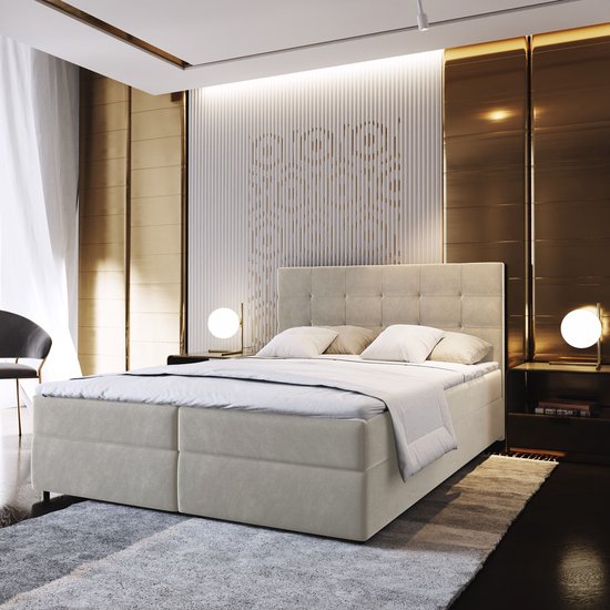 Boxspring GLOS 160x200 cm met matras en topper, bedkasten - Beige