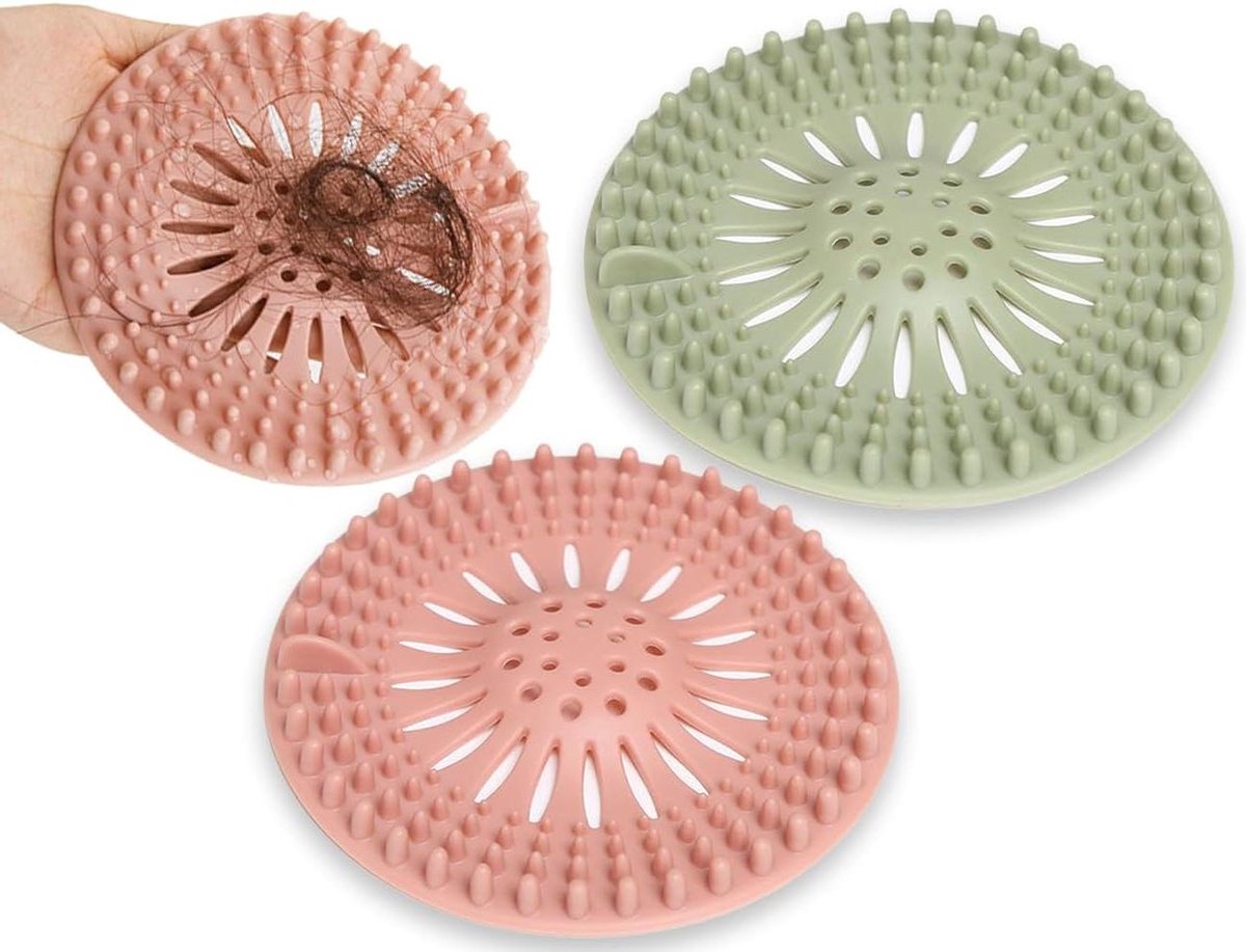 Siliconen Haarfilter voor Afvoer in Keuken en Badkamer - 2 Stuks - Roze en Groen