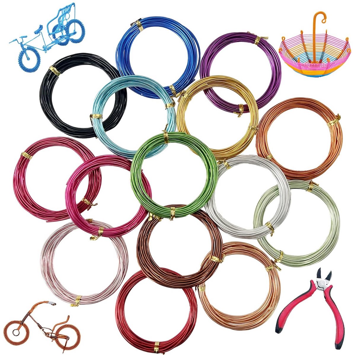 Aluminium Gekleurde Craft Draad Set 15 Rollen Met Tang Voor Sieraden Maken