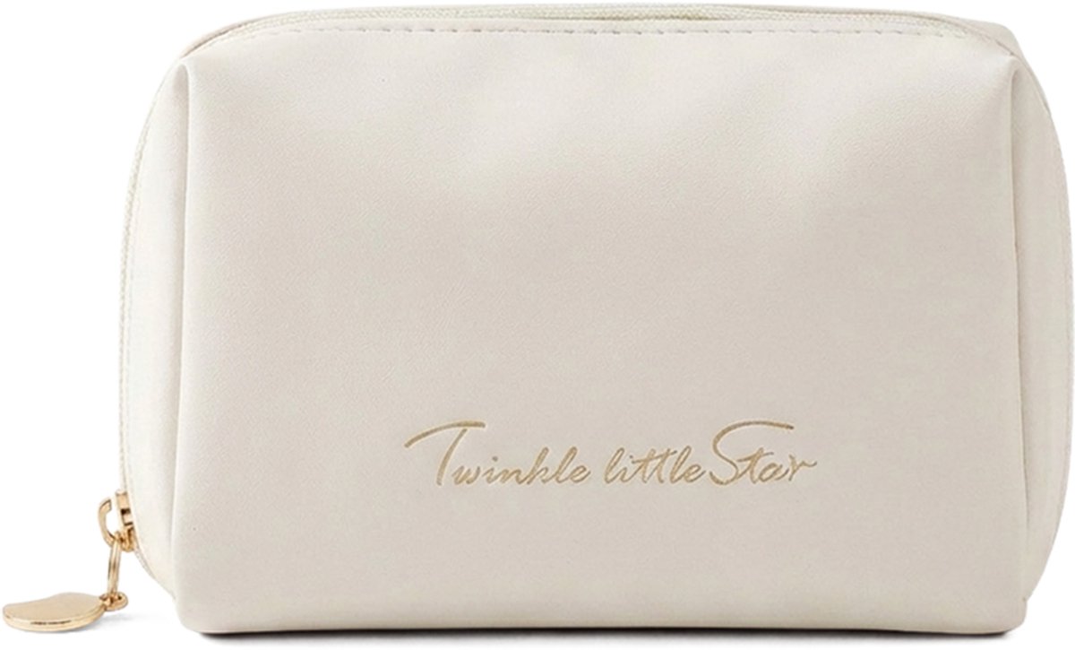 Ainy Make Up Tasje Wit - compacte organizer 16x11x5cm voor cosmetica en skincare - waterbestendig - toilettas dames voor make-up, sieraden en meer. De luxe beautycase voor tafel bureau of onderweg | cadeau voor vrouwen