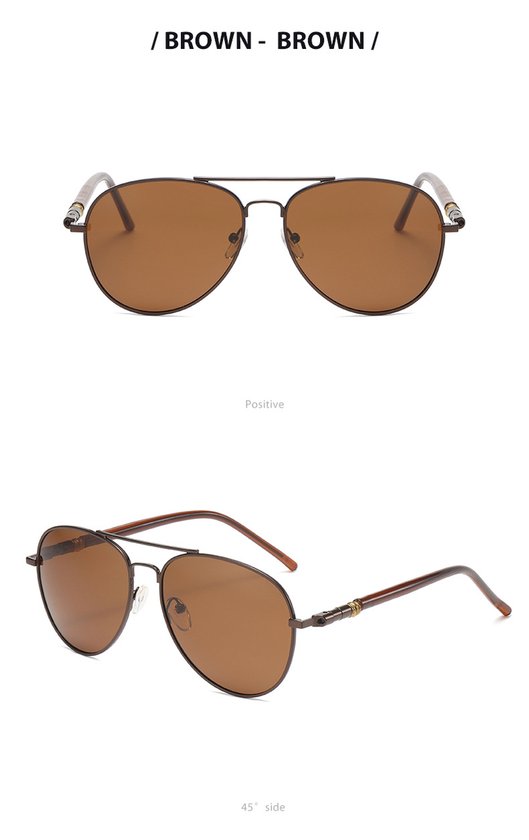Bruin lens Piloten Zonnebril | Aviator Zonnebril | Retro & Classic Bril | Festival , Rave Bril | Carnavalsbril | Zonnebril Dames & Heren | Matt Bruine lens | Bruin montuur | Trendy Party & Outdoor Bril + brillen koord , sleeve & doek — afbeelding 4
