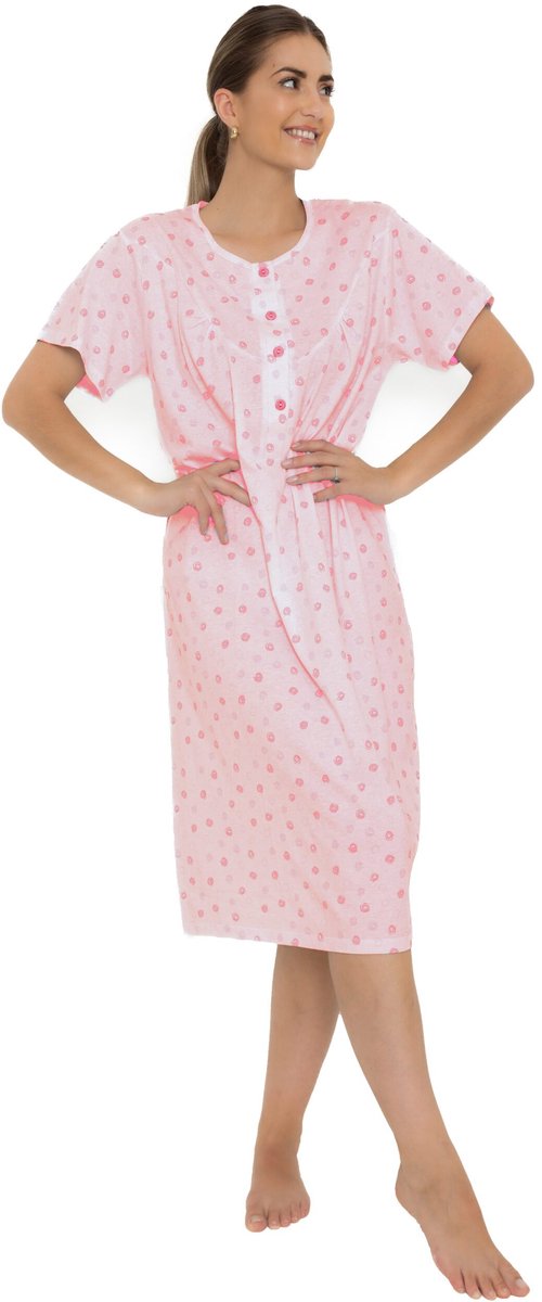 Cocodream Quality Cocodream Nachthemd 'Pink Button' - Dames Nachtmode - Korte Mouw - Roze