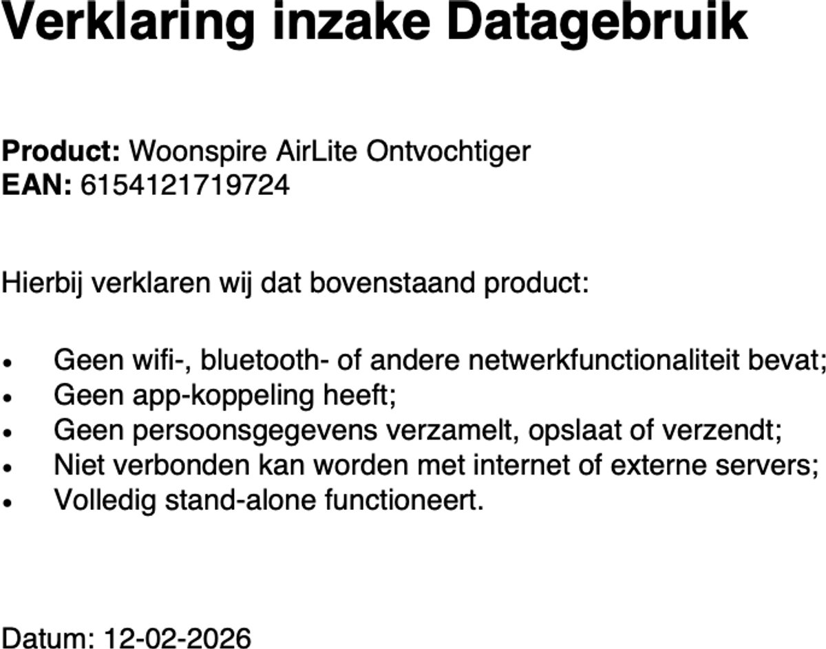 Woonspire AirLite Luchtontvochtiger - 23W, fluisterstil, 1500ml thumbnail 3