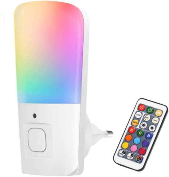 Fienosa Nachtlampje Stopcontact - 2 Stuks - Met Afstandsbediening - Dimbaar & Timer - Multi Kleur RGB & Warm Wit - Voor Kinderkamer & Baby van Merkloos — afbeelding 2