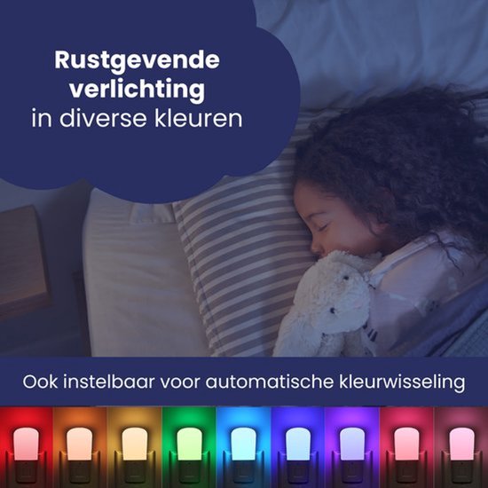 Fienosa Nachtlampje Stopcontact - 2 Stuks - Met Afstandsbediening - Dimbaar & Timer - Multi Kleur RGB & Warm Wit - Voor Kinderkamer & Baby van Merkloos — afbeelding 5