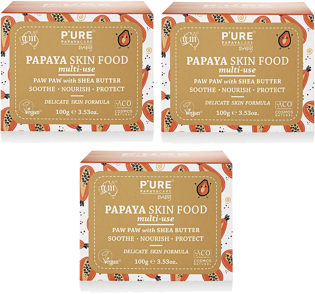 P'ure Papaya care - Papaya Baby Skin Food - Natuurlijk - 3 Pak - Voordeelverpakking