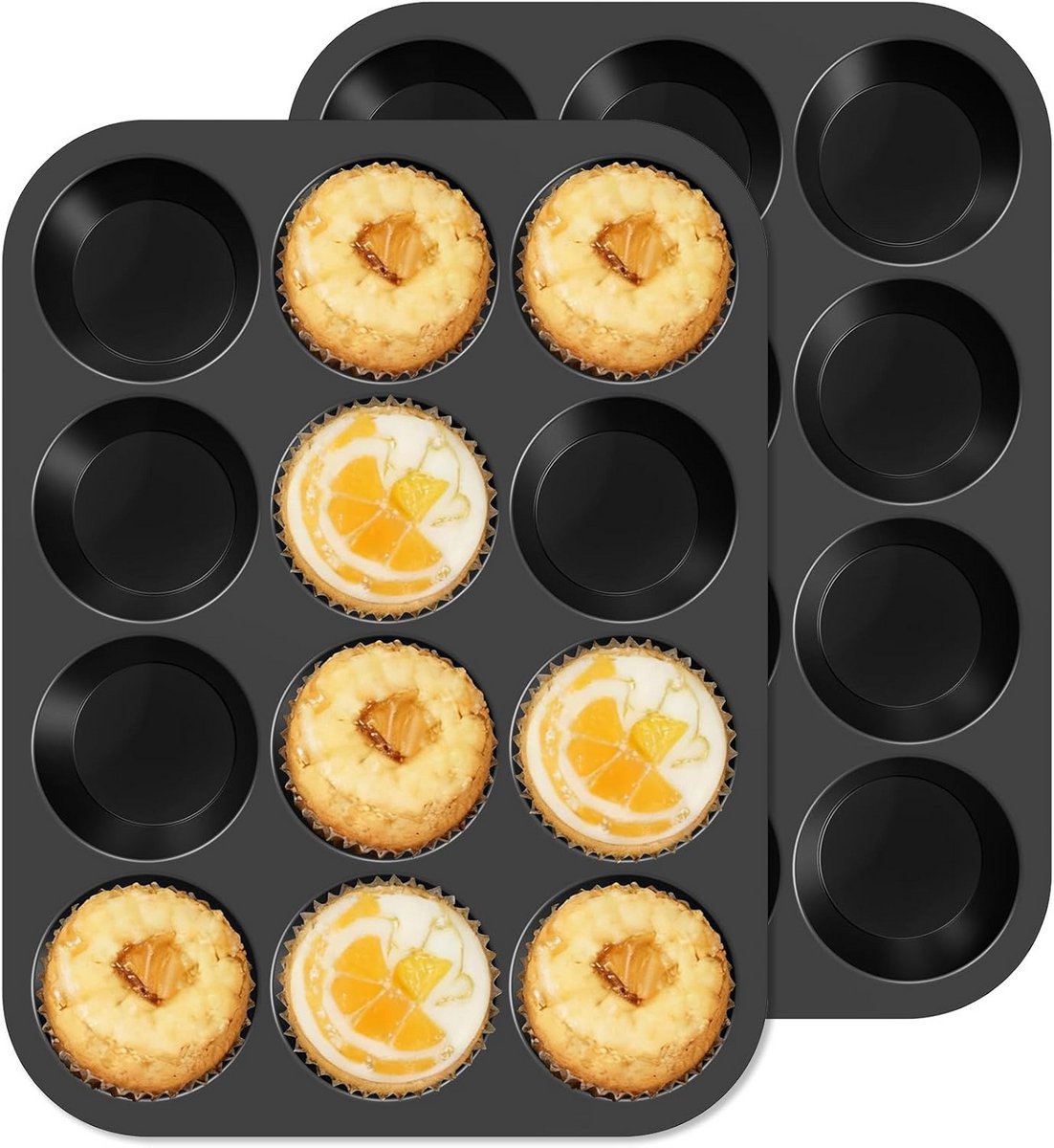 Set van 2 Siliconen Muffinvormen voor 12 Cupcakes met Metalen Frame - Diep Bakken