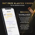 Een smartphone die de klantrecensies voor de vleesthermometer toont, met een 4,7 sterrenbeoordeling.