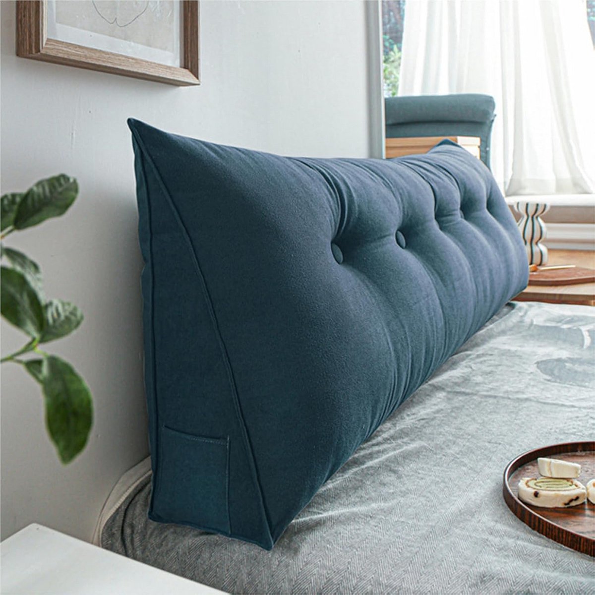 Groot Driehoekig Wigkussen voor Rugondersteuning - Hoofdeinde Kussen voor Bed & Bank - Leeskussen 150x50x20cm