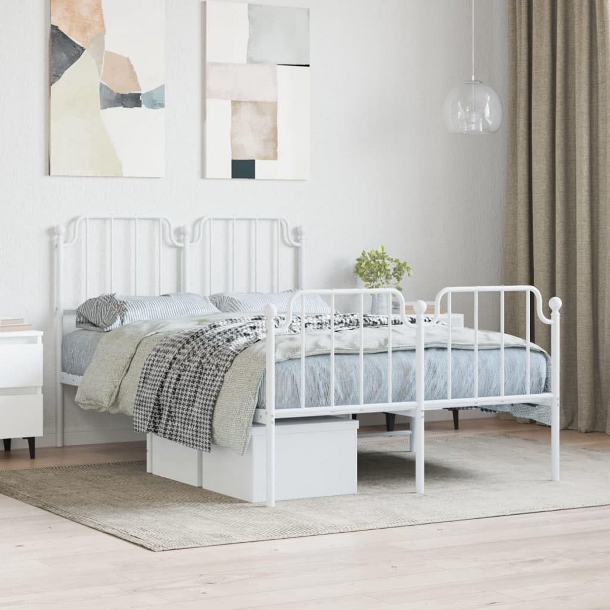Dubbel Bedframe Metaal Wit 120x200 cm - Stevig Ledikant met Hoofd- en Voeteneinde