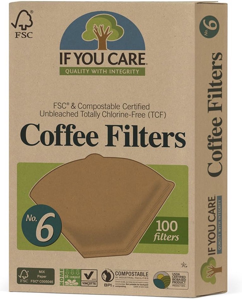 Koffiefilters Maat 6, 200 Stuks, Milieuvriendelijk