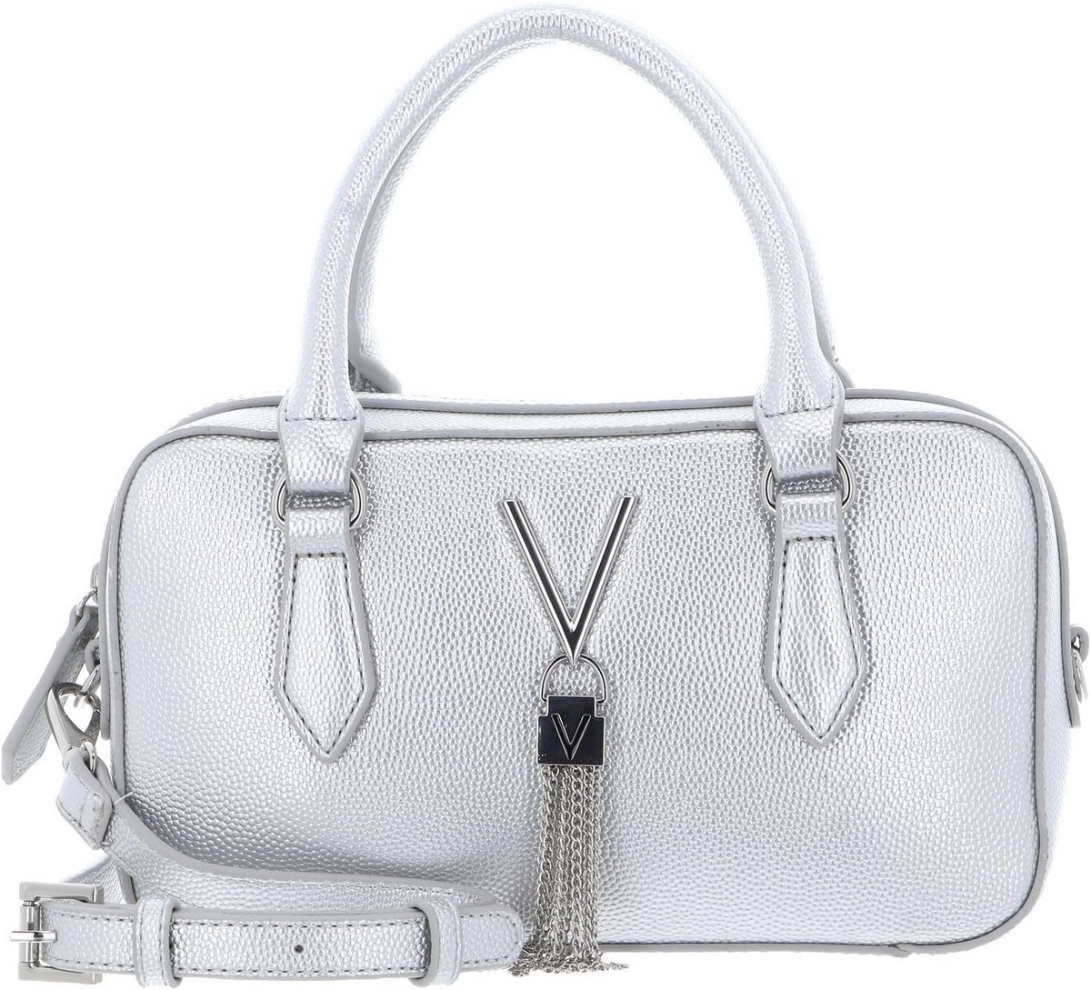 Dames Handtas Zilver Metallic Glitter Echt Leer Inclusief Schouderriem