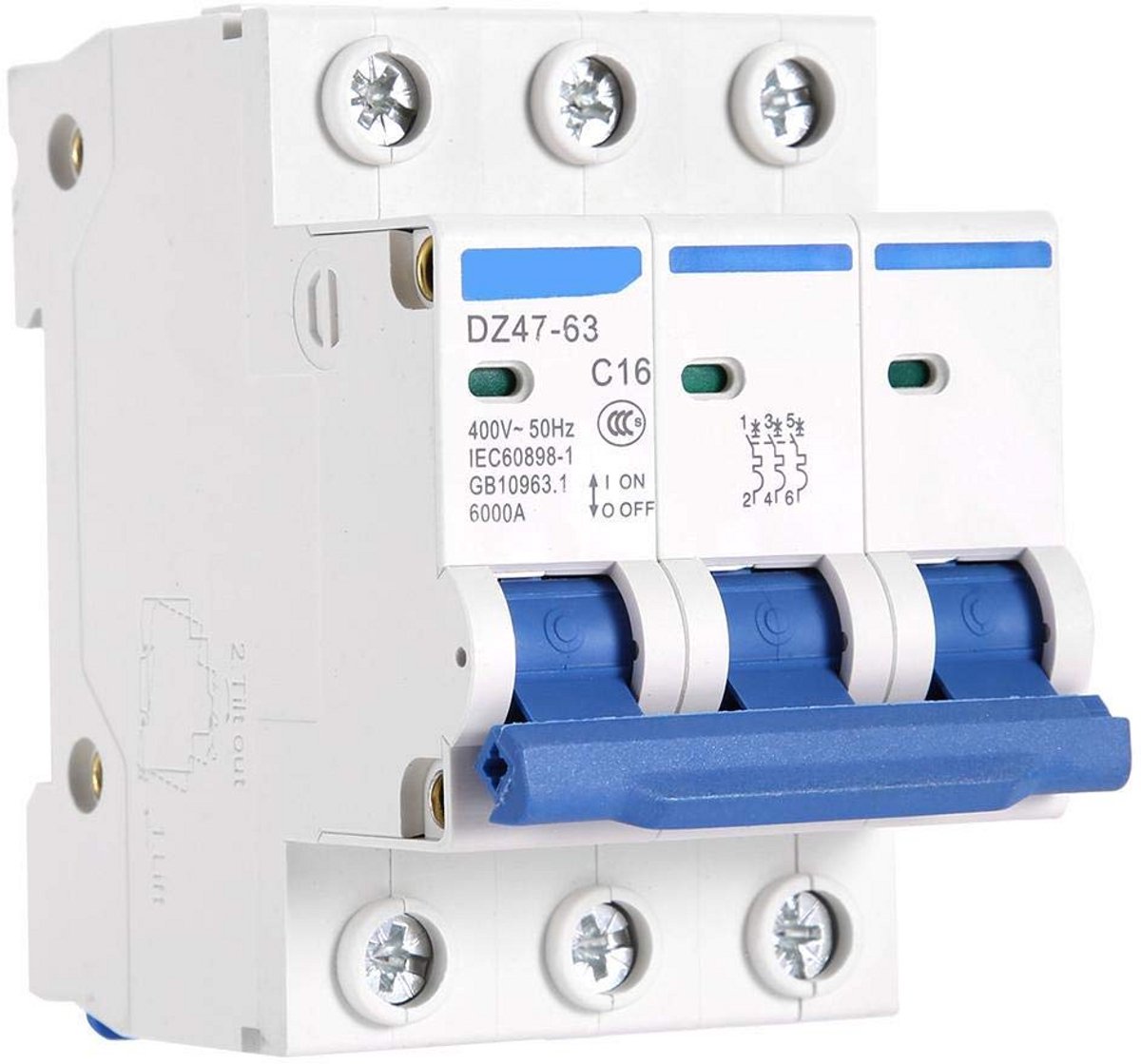 3-polige 400V Miniaturen Stroomonderbreker voor DC/AC Systemen 6A tot 20A