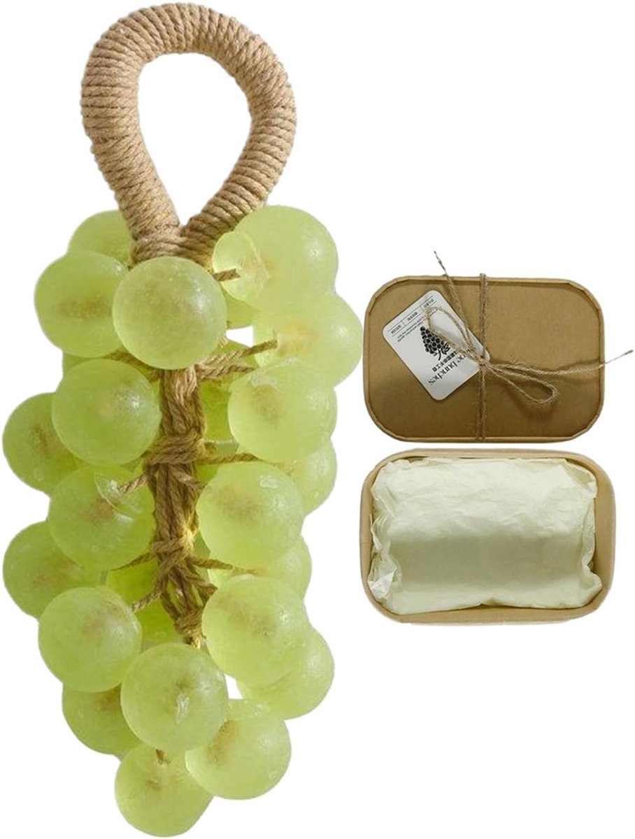 Druivenzeep, druivenzeep op een touw, groene handgemaakte decoratieve clusterzeep bars op wijnstok, natuurlijke munt geur voor handreiniging