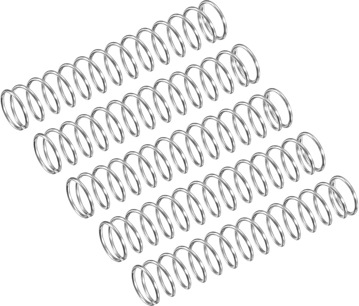 5x Compressieve Spiraalveren RVS 304 - 7mm Buiten Diameter, 35mm Lengte