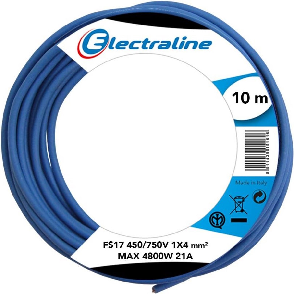 Blauwe Aderkabel 1x4mm² - 10 Meter Losse Stroomdraad