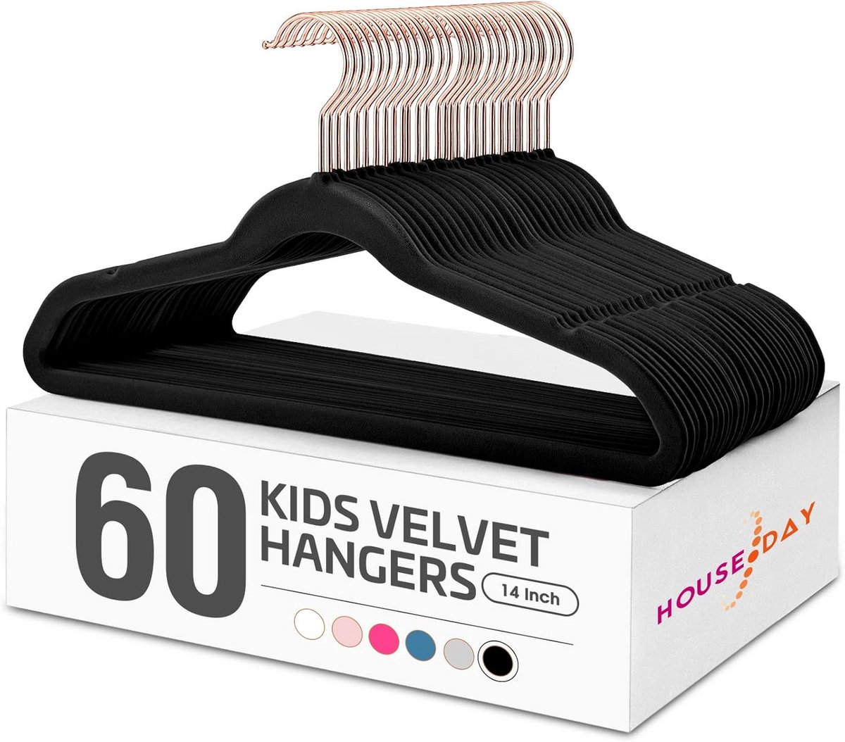 60 stuks Kinderkledinghangers Fluweel Zwart - Antislip en Slank voor Kindergarderobe