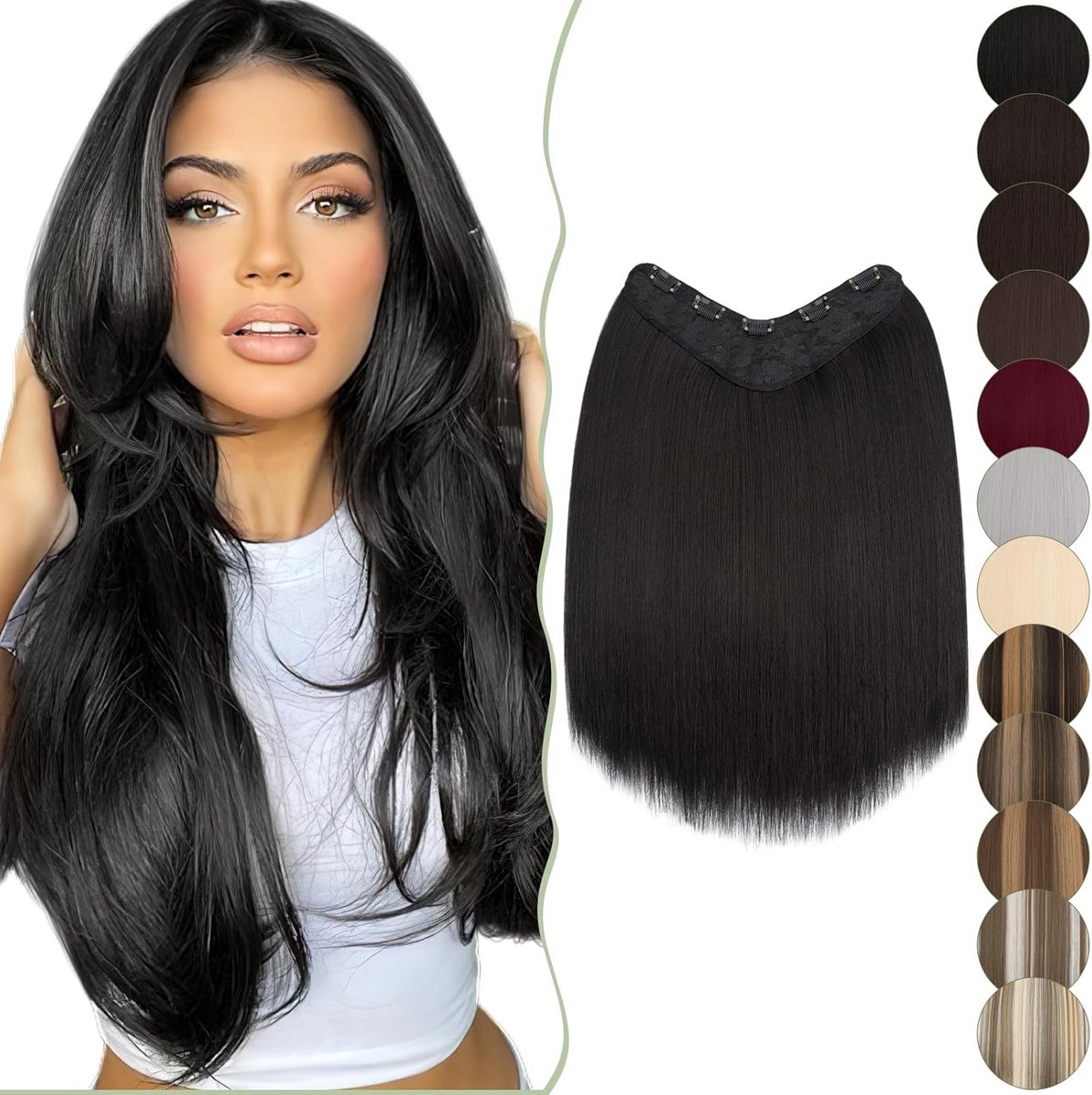 Clip in Haarverlenging 45 cm Recht met 5 Clips voor Vol Volume Zwart