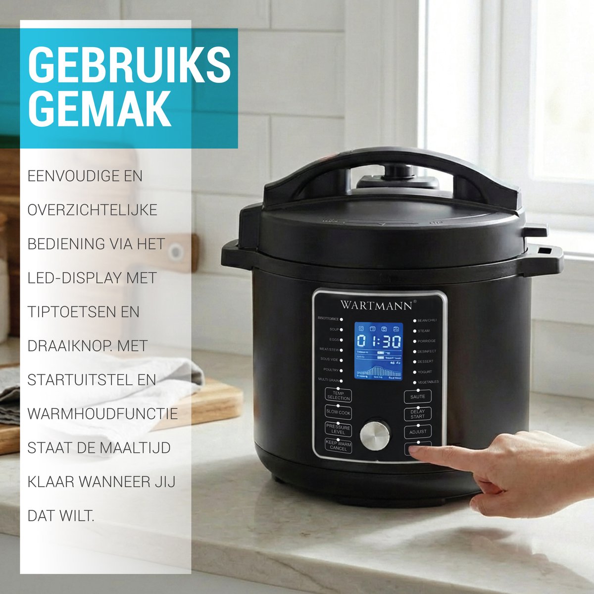 Wartmann Multicooker - Slowcooker - Rijst Koker - Snelkookpan - Sous Vide - BPA en PFAS Vrij - 6 liter - RVS Binnenpan - Duurzaam - Energiezuinig - Vaatwasserbestendig - 16 in 1 - Veilig – foto 8