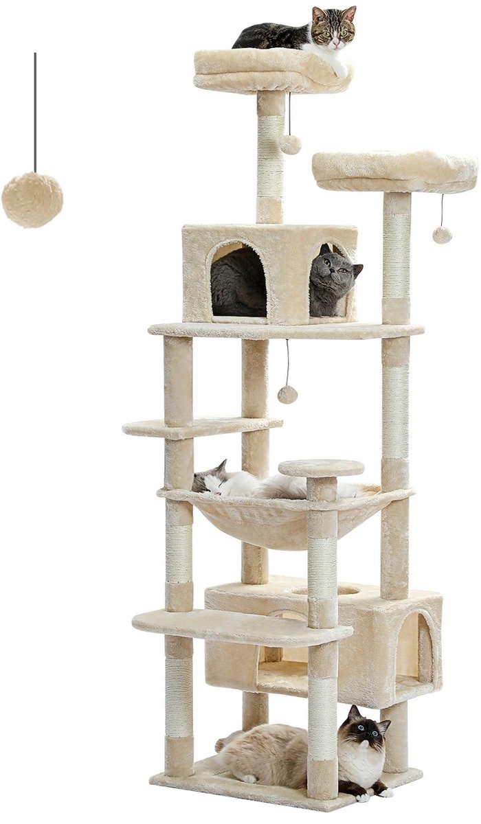 MIAAD krabpaal - Krabpaal voor katten 136 cm - Stabiel en hoog- Beige krabpaal – perfect voor springen, krabben en spelen