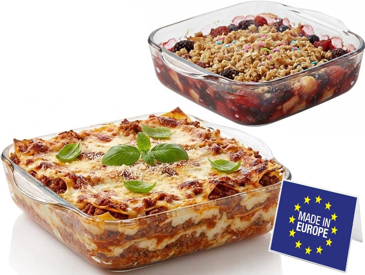 Set van 2 glazen ovenschaaltjes – 3200 ml + 1950 ml | Borosilicaat hittebestendig glas | Oven, magnetron & vriezer serveerschaal, brunch en salade - NORDIC SCHILLER