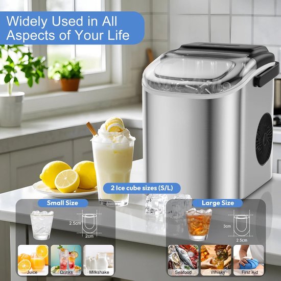 Norvia - Kleine ijsblokjesmaker - Professionele ijsblokjesmachine voor thuis - 1.2 liter - Inclusief ijsschep - Ijs in 6 minuten van Merkloos — afbeelding 4