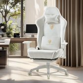 Dowinx Ergonomische Gamingstoel – Verstelbaar Massage-Lendenkussen – Microvezel Velours – Dik Zitkussen – Uitschuifbare Voetensteun – Verstelbare Armleuningen – 160° Verstelbare Rugleuning – Wit
