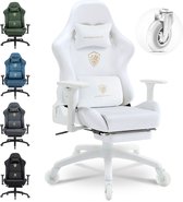Dowinx Ergonomische Gamingstoel – Verstelbaar Massage-Lendenkussen – Microvezel Velours – Dik Zitkussen – Uitschuifbare Voetensteun – Verstelbare Armleuningen – 160° Verstelbare Rugleuning – Wit