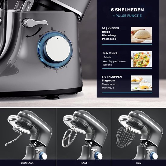 Florixa® Mixer met Mengkom - Keukenmachine - Handmixer - Donkergrijs - 46cm x 36cm x 27cm van Merkloos — afbeelding 5