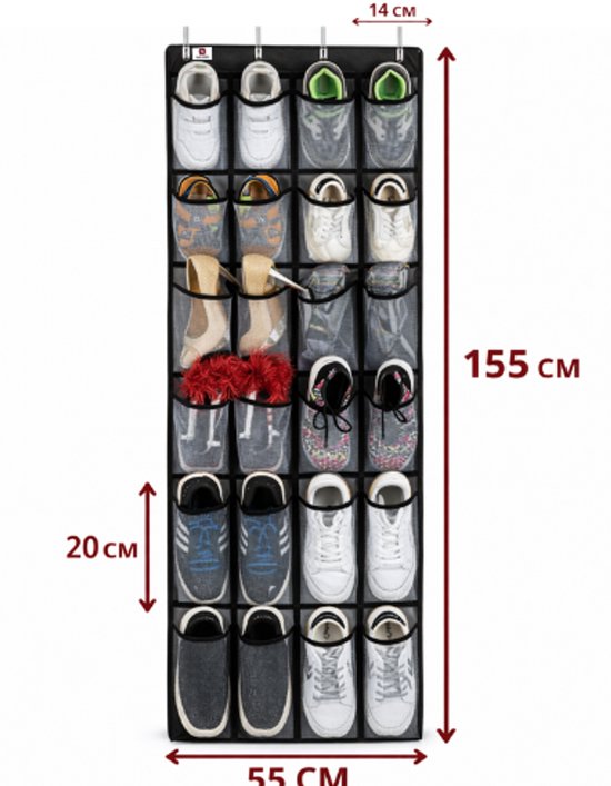 Hangende schoenenzak zwart voor aan de deur – 24 vakken – Zwarte schoenen organizer – Deur opbergzak voor schoenen
