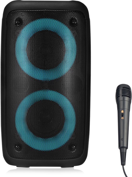 Draagbare Bluetooth speaker met microfoon, LED-verlichting, krachtig stereo geluid, waterbestendig, zwart