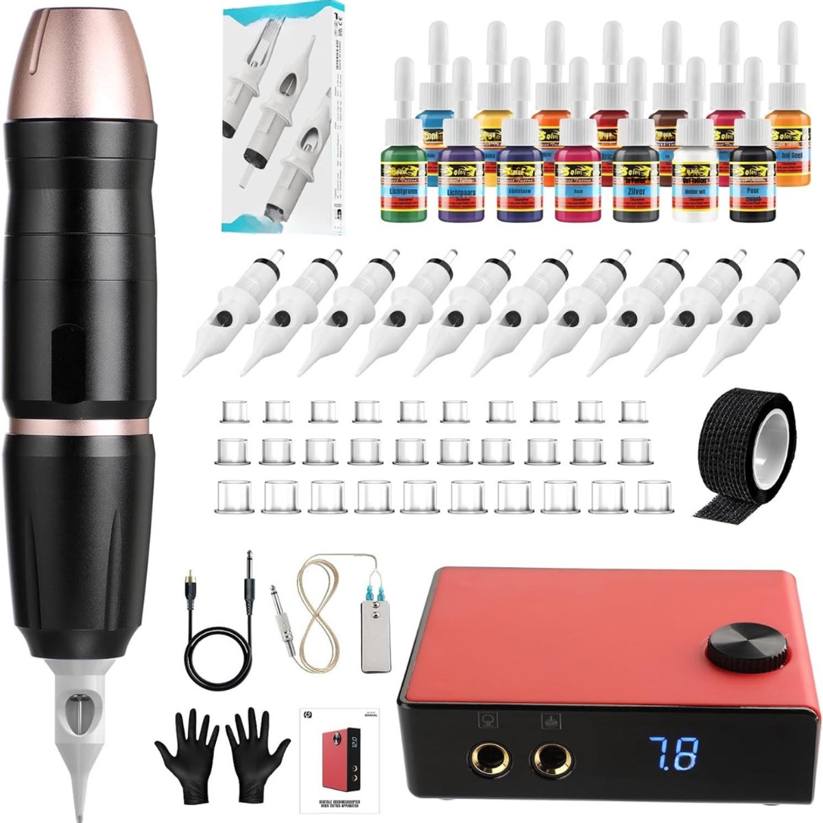 SAVI® Tattoo Machine met 10 Naalden – Tattoo Pen met Verschillende Patroonnaalden – Voor Beginners & Gevorderde – Zwart - 20cm x 16cm x 15cm